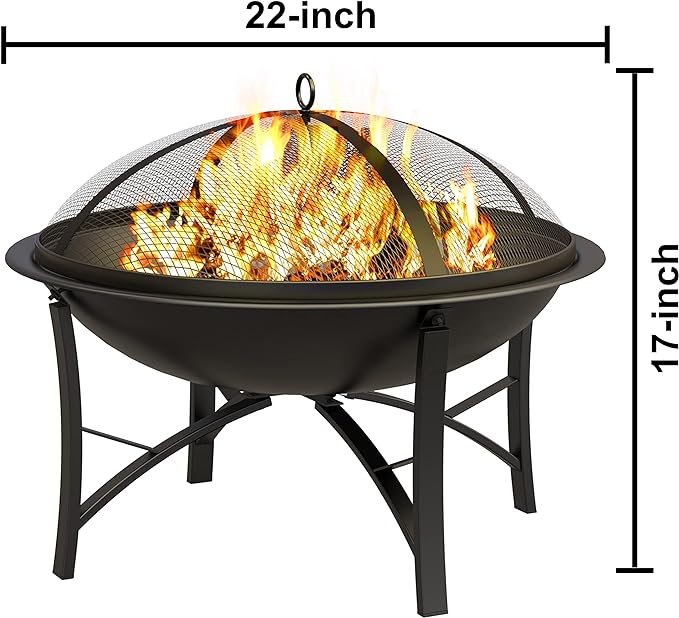 Fire Beauty Fire Pit for Outside Wood Burning,BBQ Grill Steel Fire Bowl with Spark Screen Cover,Log Grate,Poker for Camping Beach Bonfire Picnic Backyard Garden