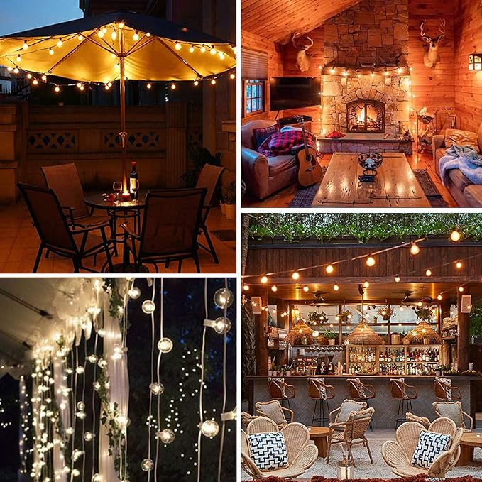 25Ft LED G40 Outdoor String Lights, Patio Globe String Lights with 27 Shatterproof LED Clear Bulbs, E12 Base Vintage Commercial Hanging Lights for Café Backyard Porch Party Holiday Decor- Black Wire