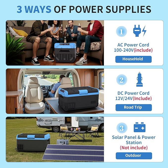 20L Car Refrigerator Freezer, 21QT Single Zone Portable Fridge with Blow Expansion Evaporator, Reversible Door, LED Control, Fast Cooling, 100–240V AC / 12V / 24V DC, -4℉~68℉, Ice Blue