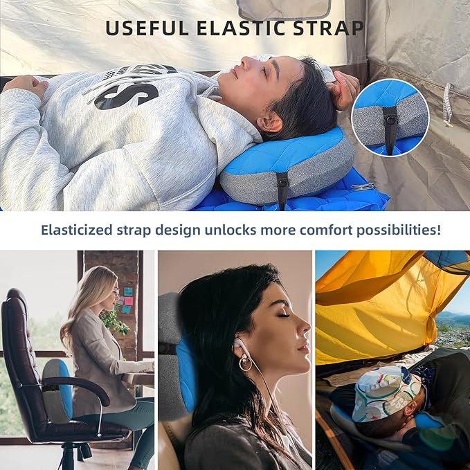 AIRSPIRIT Ultralight Camping Pillow Inflatable with Removable Washable Cover, Compact Travel Pillow for Neck Support, Hiking, Backpacking, Office, Airplane, Car & Beach - Adjustable Firmness (Blue)