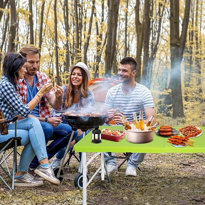 Portable Plastic Folding Table 4ft/6ft/8ft Heavy Duty White Black Picnic Dining Table Fold-in-Half for Camp Party Kitchen Indoor Outdoor