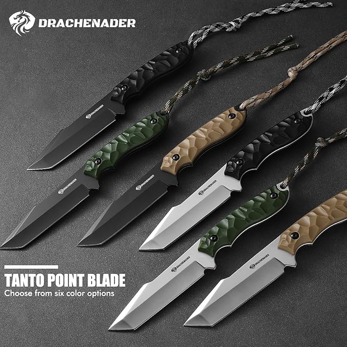 Tanto Fixed Blade Knife with Sheath, 5.04" Blade in 5Cr14moV Steel, Tactical Knife for Men, Survival Knife with G10 Handle,Full Tang Design (F- Black- Sliver)