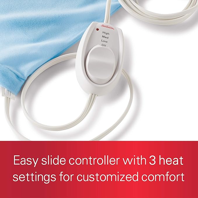 Sunbeam XL Heating Pad for Back Neck and Shoulder Pain Relief with Sponge for Moist Heating Option Extra Large 12 x 24" Blue