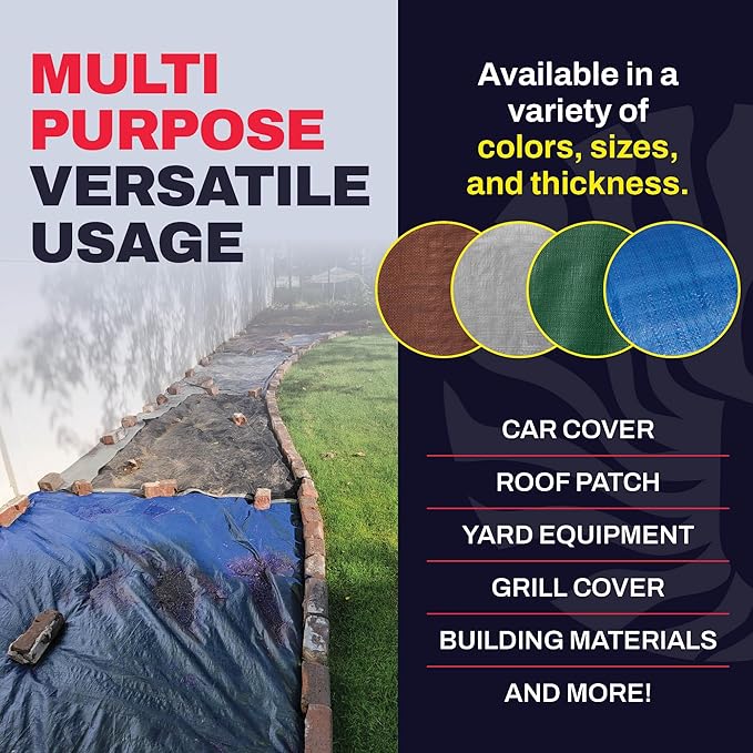 10' x 20' Blue Tarp with Grommets Reinforced - 5 Mil Thick - Durable UV Resistant Plastic Tarps Waterproof - Large Tarpaulin Cover for Outdoor Camping Over/Under Tent Tarp RV Roof Rain - Zebro