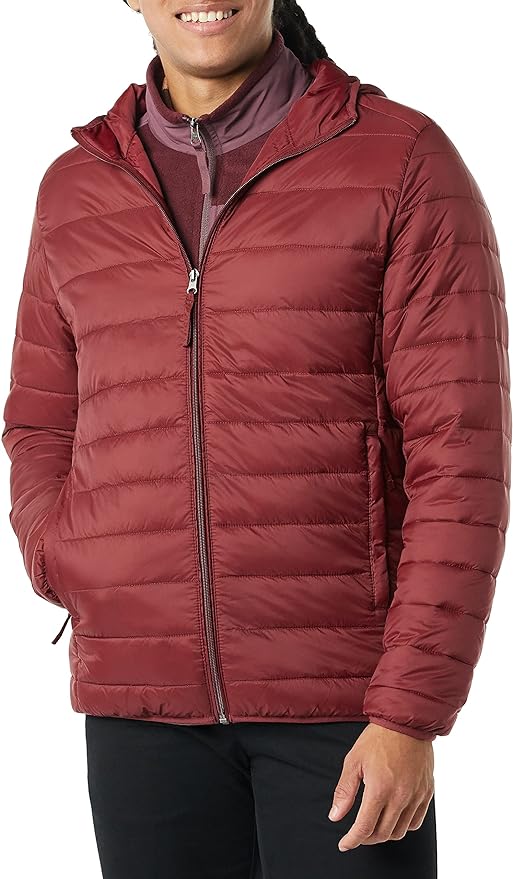 Amazon Essentials Men's Lightweight Water-Resistant Packable Hooded Puffer Jacket