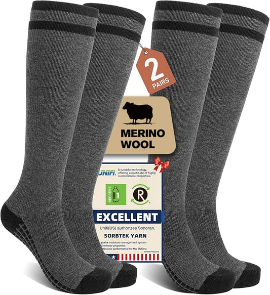 Merino Wool Compression Socks for Women Men (2/3 Pairs) Knee High Winter Thermal Thick Warm for Nurse Pregnant Travel