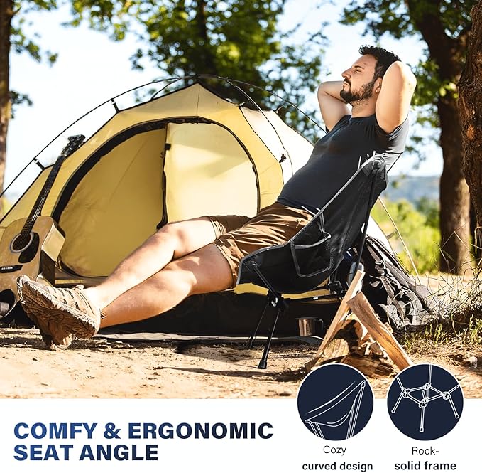 Folding Camping Chairs 2er Pack, Lightweight Backpacking Chair in Compact Design for Camp, Beach, Hiking, Outdoors, Black 2 Pack