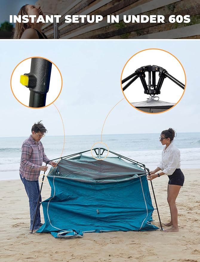 KingCamp Instant Shower Tent, Portable Superior Stable Privacy Shelter, 2 Large Rooms Outdoor Toilet Tent with Floor for Beach, Camping & Hiking, Setup in Under 60s