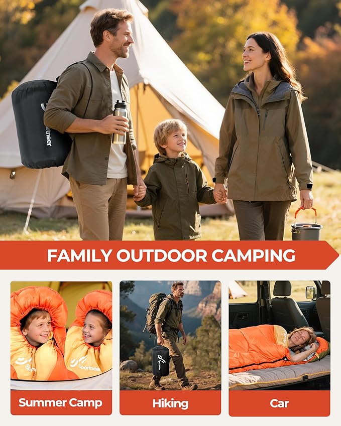 Sportneer Sleeping Bags for Adults, Warm & Cold Weather Sleeping Bag for Adults Kids Boys Girls - Lightweight Compact Camping Gear Equipment, Traveling, Backpacking, Hiking