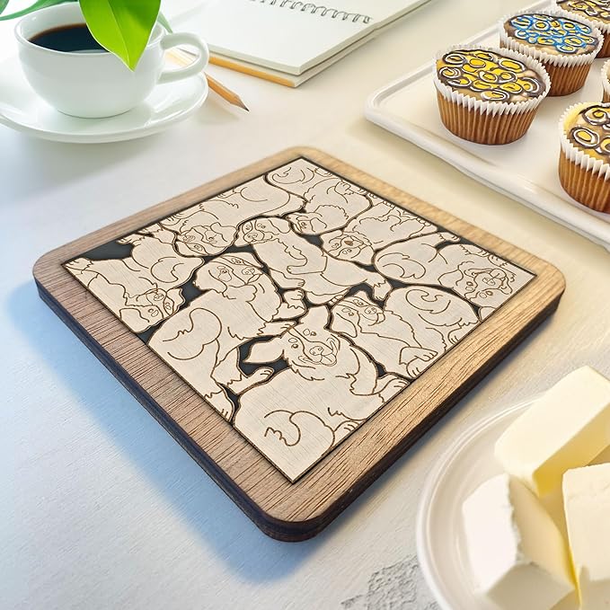 02 Bernese Moutain Dog Coaster - Bernese Moutain Dog Puzzle Wooden Coaster Set - Interlocking Jigsaw Drink Mats with Laser-Cut Design