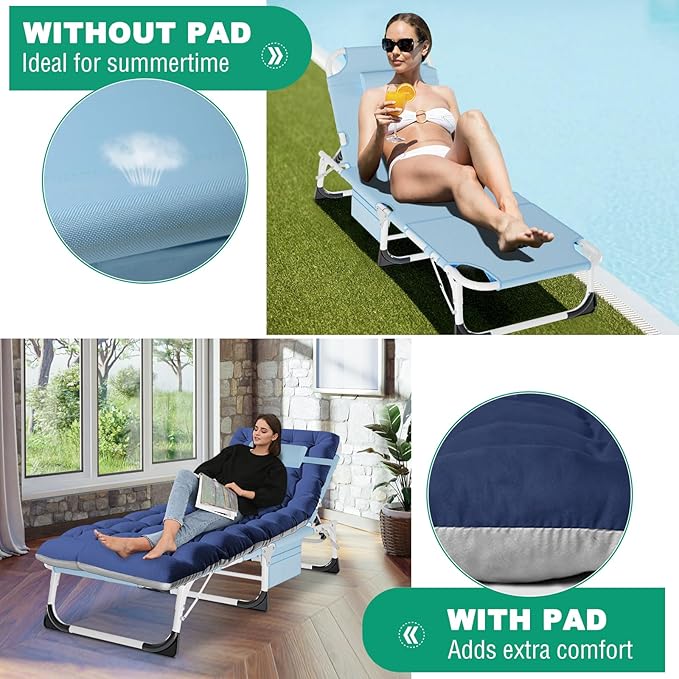 LILYPELLE Portable Folding Camping Cot, Adjustable 5-Position Face Down Folding Chaise Lounge Chairs, Outdoor Portable Bed Sleeping Cot for Camping, Pool, Beach, Patio