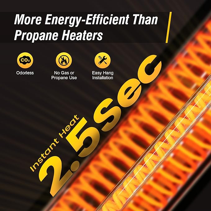 Infrared Heater, Outdoor Heaters for Patio Electric, IP65 Waterproof, 1500W, Patio Heater with Remote, 24H Timer&4 Heat Level for Porch, Garage & Backyard