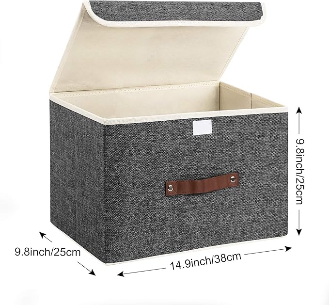 TYEERS Collapsible Storage Boxes, Washable Fabric Storage Bins with Lids, 14.9x9.8x9.8 inches, 2 Pack, Black