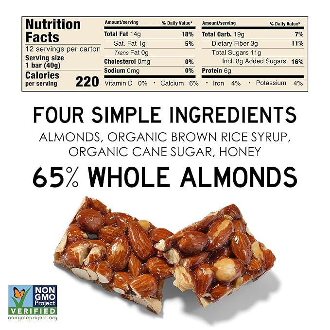 South 40 Snacks Crunchy Almond Bar, Just 4 Ingredients, Touch of Honey (40g Bar, Pack of 12)