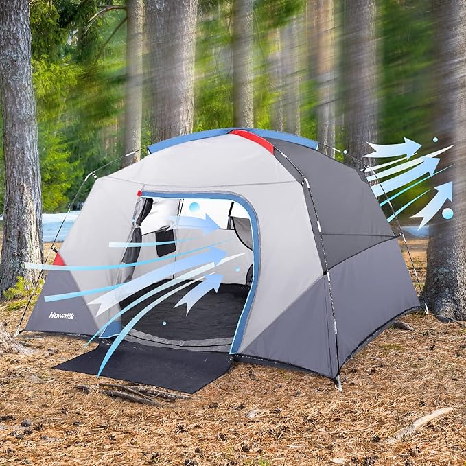 Camping Tent 4 Person Dome Tents, Easy Set Up Waterproof Tent with Carry Bag, Mesh Door, Portable Family Tent with Rainfly for for Traveling and Family Hiking, Blue