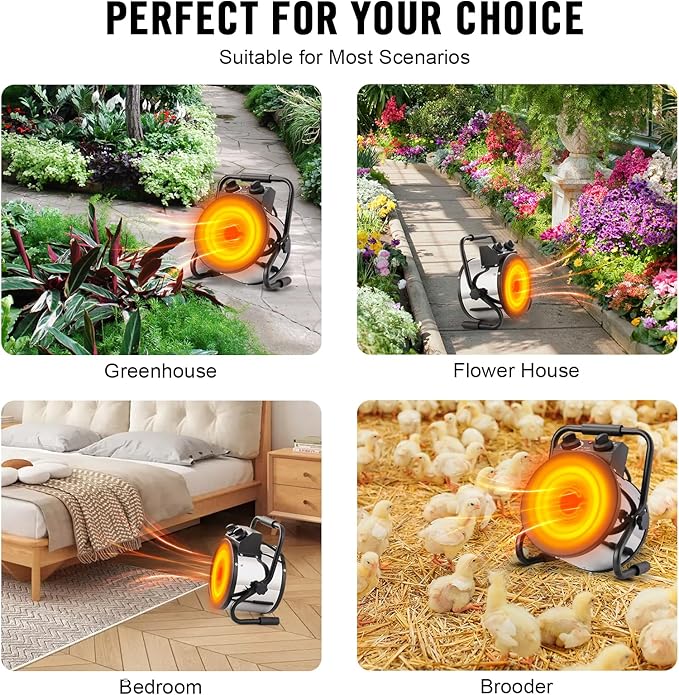 Greenhouse Heater with Digtal Thermostat, 1500W Electric Greenhouse Heaters, Fast Heating with Overheat Protection, Grow Tent Heater for Green House, Outdoor, Patio, Flower Room, Sliver