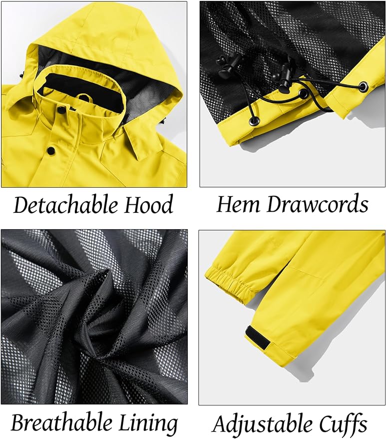 MAGCOMSEN Men's Lightweight Windbreaker Rain Jacket Raincoat with Detachable Hood for Hiking Fishing Activewear