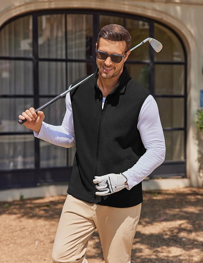 COOFANDY Mens Polar Fleece Vest Lightweight Sleeveless Jacket Warm Zip up Outerwear Vests with Zipper Pockets for Hiking
