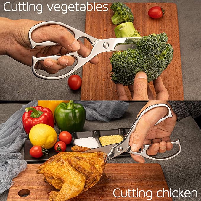 Come Apart Kitchen Shears by WELLSTAR, Multi-purpose Heavy Duty German Stainless Steel Food Scissors for Cutting Meat Poultry Chicken Vegetable, Durable One Piece Construction, Mirror Finish