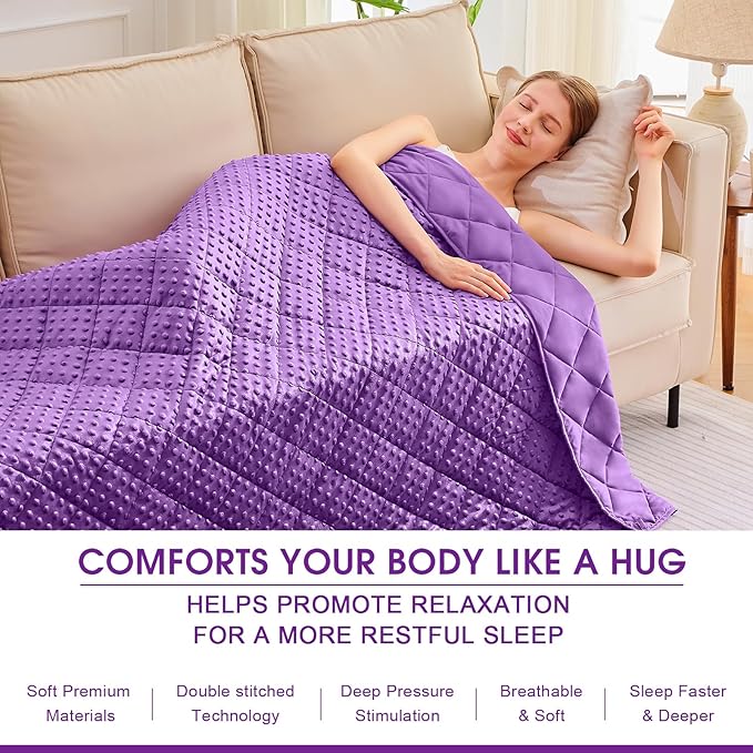 Weighted Blanket for Adults (12lbs, 48"x72" Twin Size) - Breathable Minky Heavy Blanket for 110-130lbs with Premium Glass Beads - Soft Thick Blanket for All-Season Sleeping - Purple