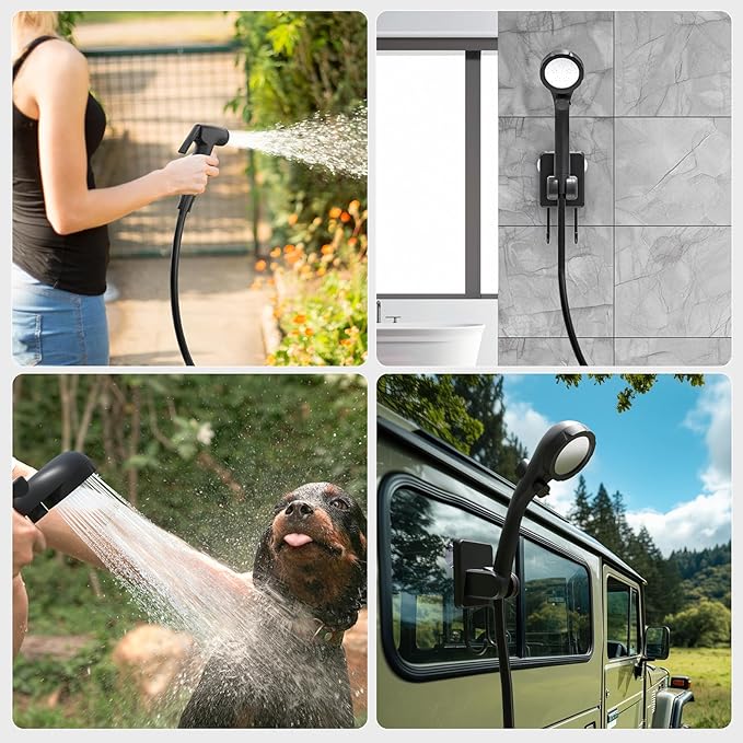 Portable Shower for Camping, 6000mAh Rechargeable Camping Shower Pump with Power & Temperature Display, Shower Head and Bidet Sprayer,Outdoor Shower Pump for Hiking, Travel, Pet