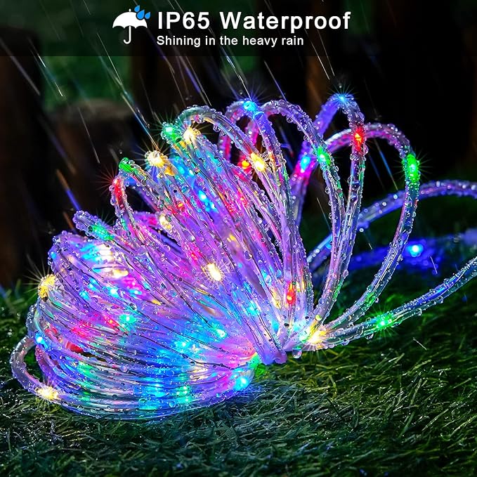 JMEXSUSS 200 LED Trampoline Accessories Solar Rope Light, 66ft IP 65 Waterproof Solar Christmas Lights Outdoor, 8 Modes Trampoline Lights for Camping Ladder Slide Pathway Tent(Multicolor)