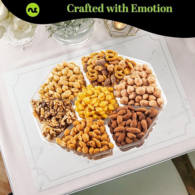 NUT CRAVINGS - Diwali Sweets Hamper Mixed Nuts Gift Basket + Green Ribbon Classic (7 Assortments, 1 LB) Food Arrangement, Healthy Snack Care Package, Food Assortments