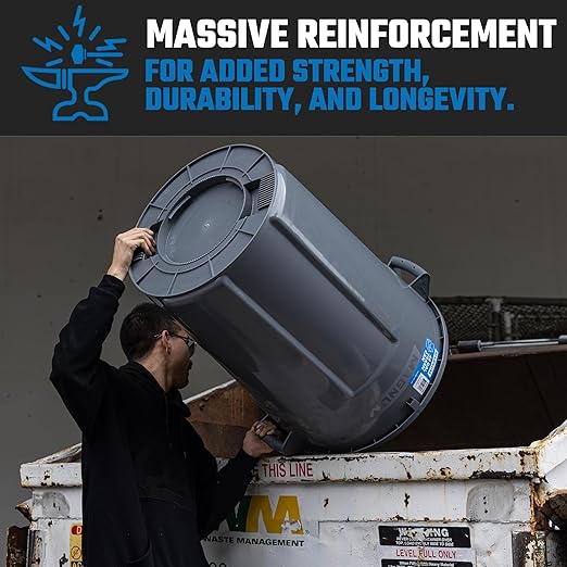 Magnum Gray 32 Gallon Trash Can Set (Trash Can, Quiet Dolly, and Reinforced Lid), Construction Grade, Jobsite Ready, Non-Marking Wheels & Casters for Rolling Garbage CMTC-CLD0-32G04 (4 Set)