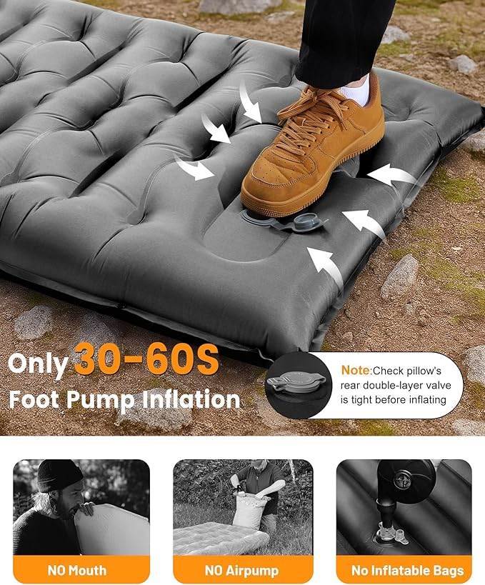 Camping Sleeping Pad,5.9 Inch Thick Camping Mat with Built in Pillow and Foot Pump,Self Inflating Sleeping Pad Ultralight for Camping Backpacking Tent(Green