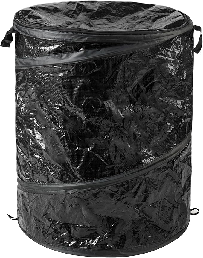 Wakeman Collapsible Trash Can - 44-Gallon Portable Garbage Can Outdoor Bin with Zippered Lid for RV, Camping, Parties, or Yard Waste (Black)