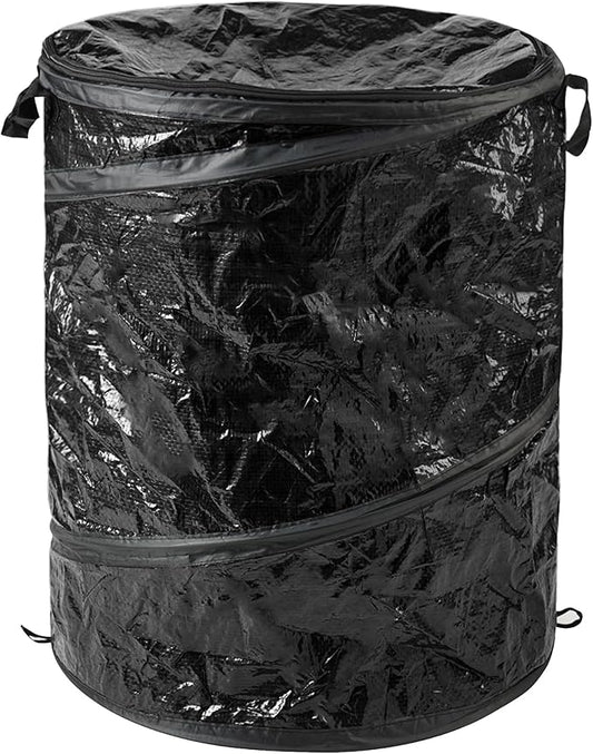 Wakeman Collapsible Trash Can - 44-Gallon Portable Garbage Can Outdoor Bin with Zippered Lid for RV, Camping, Parties, or Yard Waste (Black)