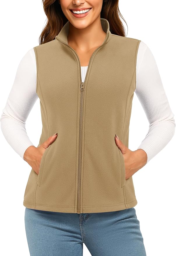 TACVASEN Women's Fleece Vest Lightweight Warm Vests Outerwear Sleeveless Zip Jacket Fall Winter Soft Vest with Pockets