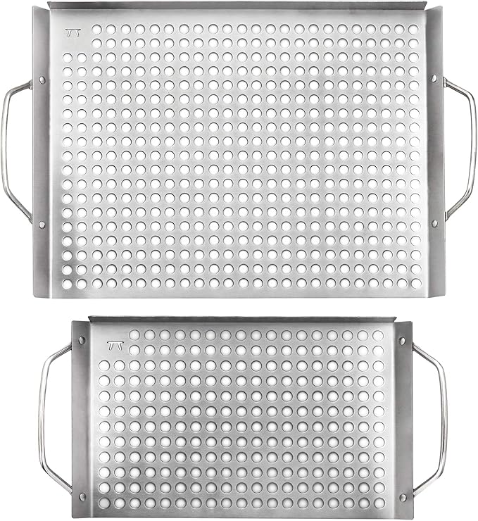 Outset 76630 Stainless Steel Grill Topper Grid, Set of 2, 11"x7" and 11"x17"