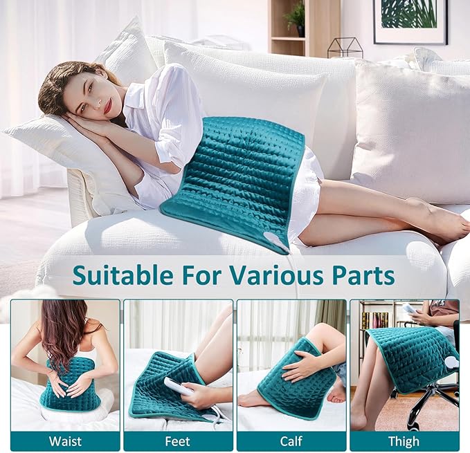 Electric Heating pad for Back/Shoulder/Neck/Knee/Leg Pain, Cramps and Arthritis Relief, 6 Fast Heating Settings, Auto-Off, Machine Washable, Moist Dry Heat Options, Extra Large 16"x30"