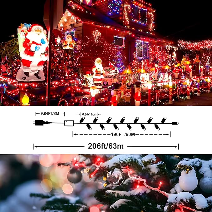 XURISEN 200FT Christmas Lights, 500 LED Super Long String Lights 8 Modes & Memory Timer Plug in Twinkle Fairy Lights Decor for Home Xmas Party Wedding