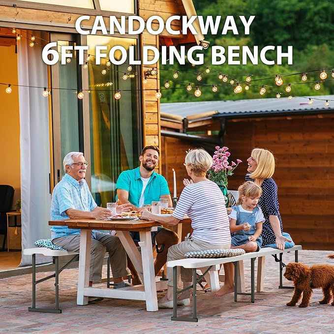 6ft Plastic Folding Bench with Carrying Handle & Lock, Portable Outdoor Bench in Garden Picnic Camping Dining Party Seat, Waterproof Bench for Soccer Activities, Firm and Durable(2 Pack A)
