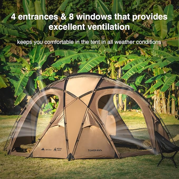 OneTigris Tower M Dome Tent, Waterproof Windproof 4 Person Tent with Stove Jack for Camping, Hiking, Hunting, Bushcraft, Winter, Car Trips