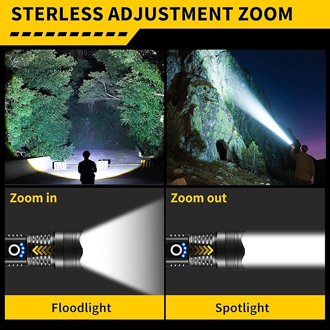 Rechargeable Flashlights High Lumens, Handheld LED Flashlights Powerful with 5 Modes,Waterproof Tactical Bright Fflash Light 9000 Lumens Battery Powered for Home, Emergencies, Camping, Hiking, 2 Pack