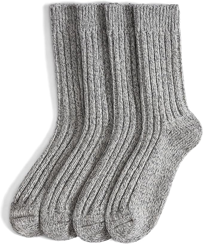 Tough Land 97% Merino Wool Crew Socks for Men & Women 2 Pairs – Classic Rib, Thick Wool Socks for Hiking, Work, Ski