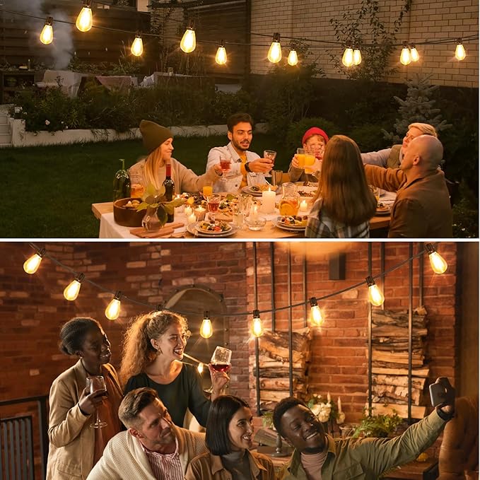 192FT(2x96FT) LED Outdoor String Lights, Patio Lights with 60+3 Shatterproof Waterproof 2700K Dimmable Bulbs, Linkable Light for Balcony-Black