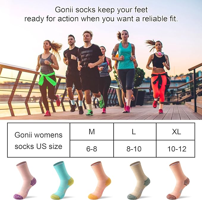 Gonii Women Athletic Crew Socks 5-6 Pairs - Comfort & Cushioned for Running, Hiking, Sports Arch Compression Socks