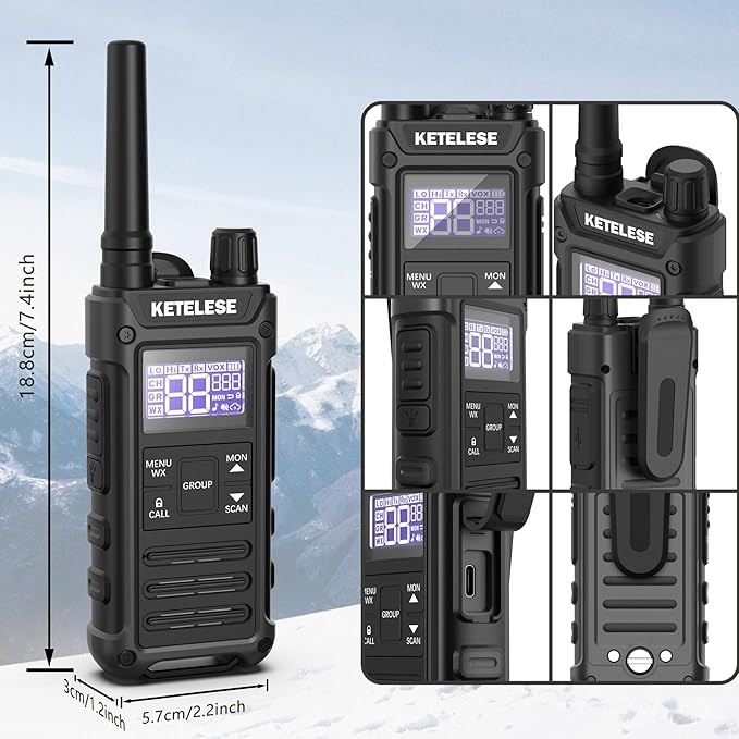 T3G IP67 Waterproof Walkie Talkies for Adults, Heavy Duty 2 Way Radios with Earpiece, Three Charging Options, GMRS Radio, USB, NOAA, VOX(2 Pack), Black/Grey