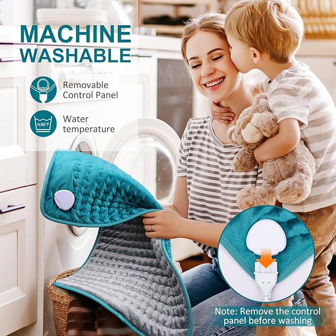 Electric Heating pad for Back/Shoulder/Neck/Knee/Leg Pain, Cramps and Arthritis Relief, 6 Fast Heating Settings, Auto-Off, Machine Washable, Moist Dry Heat Options, Extra Large 16"x30"