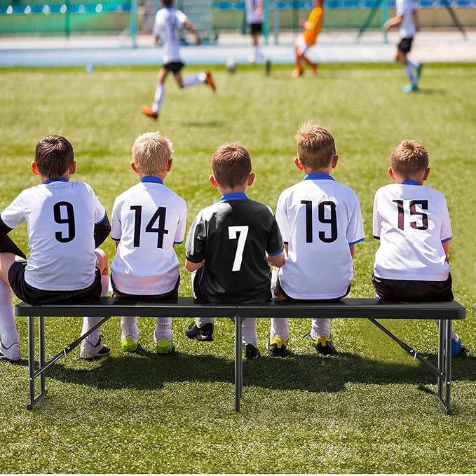 Plastic Folding Bench - Portable Bench Used for Indoor, Outdoor, Picnic, Party, Camping, Dining Seat, Garden Soccer Multipurpose Entertaining Activities, White (2, Black, 8 Feet)