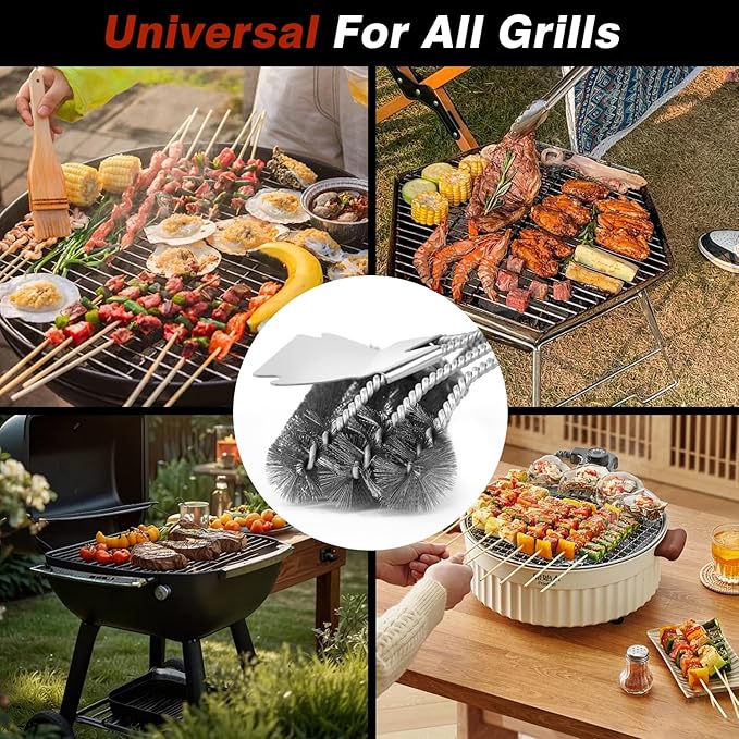 Professional Grill Brush and Scraper Kit - Heavy Duty BBQ Grill Brush with Stainless Steel Scrubber, Outdoor Grill Cleaning Brush Tools for Home, Restaurant & Commercial Use