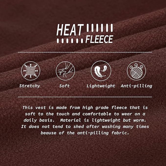 33,000ft Men's Fleece Vest, Lightweight Warm Zip Up Polar Vests Outerwear with Zipper Pockets, Sleeveless Jacket for Winter