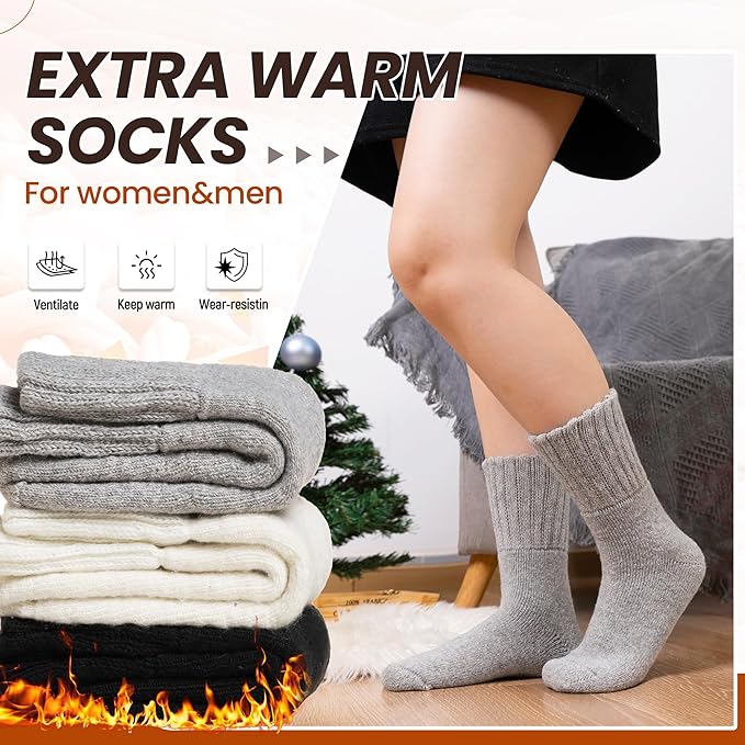 Eyean Merino Wool Socks Thermal Winter Ski Warm Thick Cozy Boot Hiking Socks for Women Men 3 Pairs