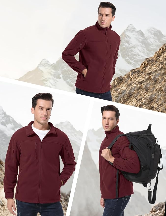 CRYSULLY Men's Fleece Jacket Tactical Full-Zip Winter Coat Jackets Multi Pockets