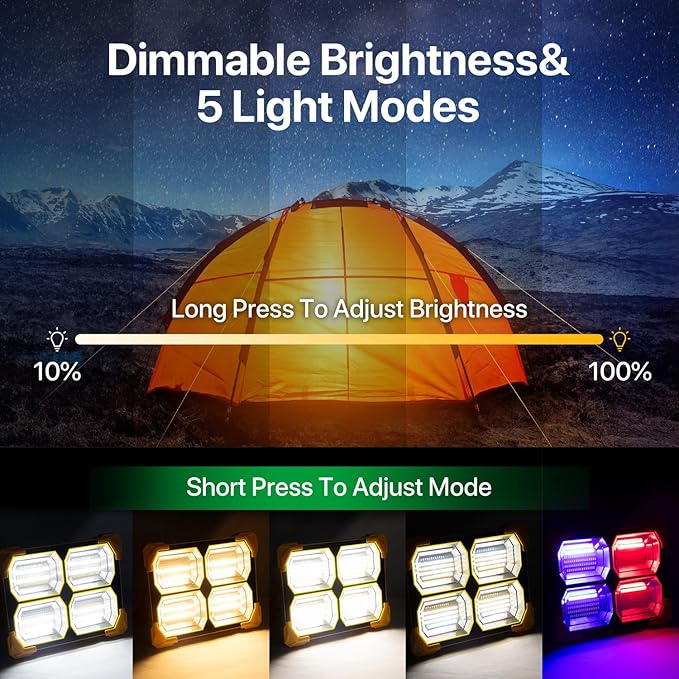 Portable LED Work Solar Light - 300W LED Rechargeable Work Light 22000mAh Solar Camping Lights, Magnetic Worklight Portable Flood Lights with Stand for Mechanic Camping Fishing Car Repair