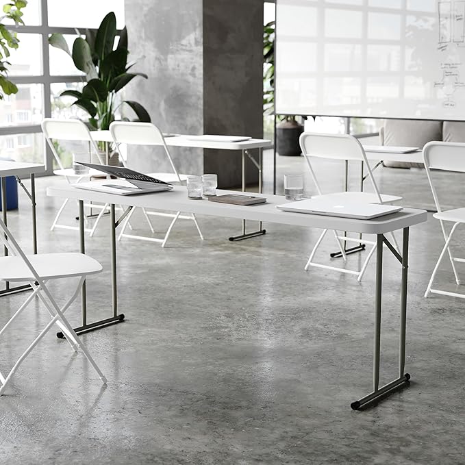 Flash Furniture Kathryn 5 Pack 6-Foot Rectangle Granite White Plastic Folding Training/Seminar Table